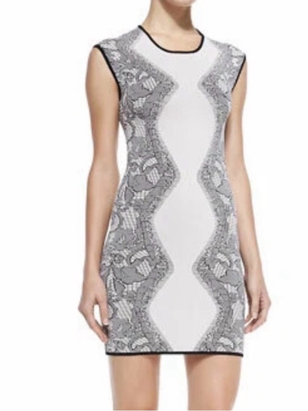 Parker White and Gray Jacquard Bodycon Mini dress